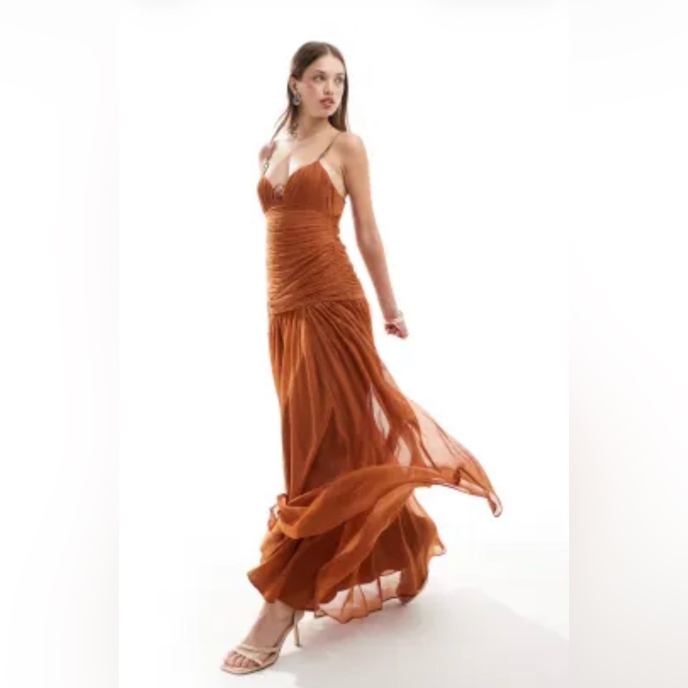Rust / dark orange maxi drop waist dress